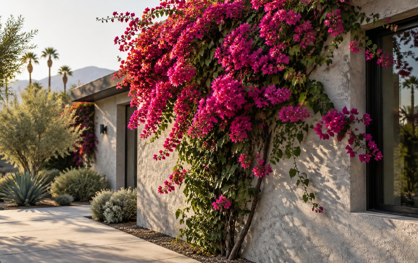 Bougainvillea blooming over an Imperial Valley Builders home